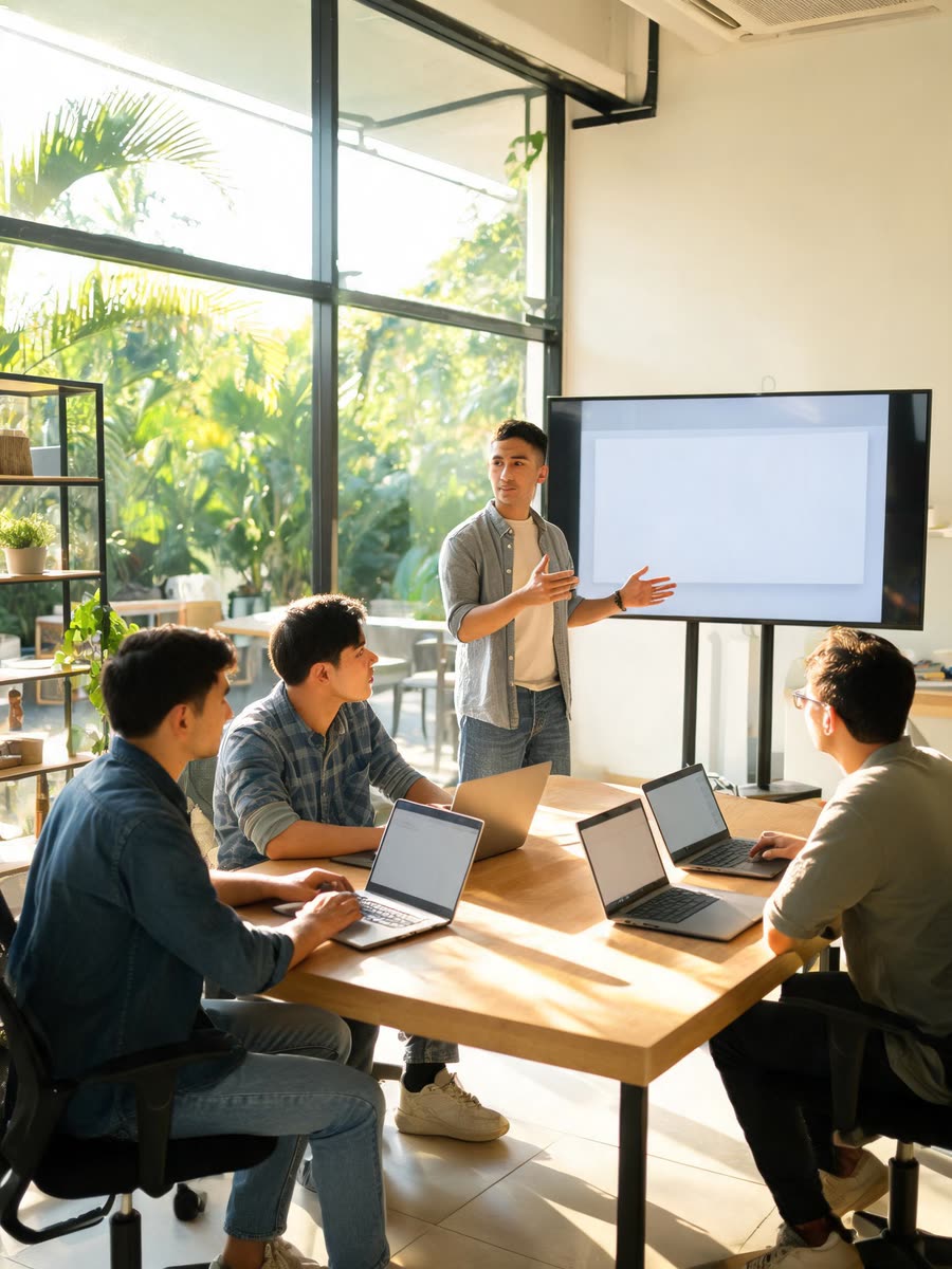 Equipe de uma startup trabalhando em um escritório